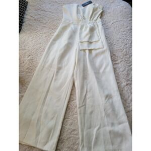 Lulus Off White Strapless Wide Leg Formal Jumpsuit Womens Medium NWT